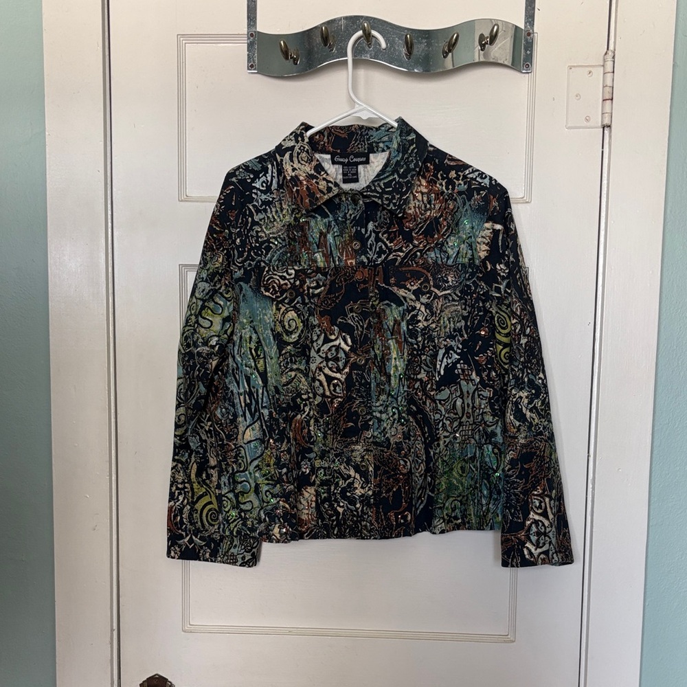 Gaudy Couture Multicolor Abstract Jean Jacket Size XL NWOT